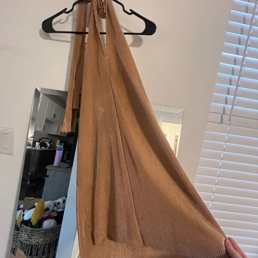 Tan Ribbed Halter Dress